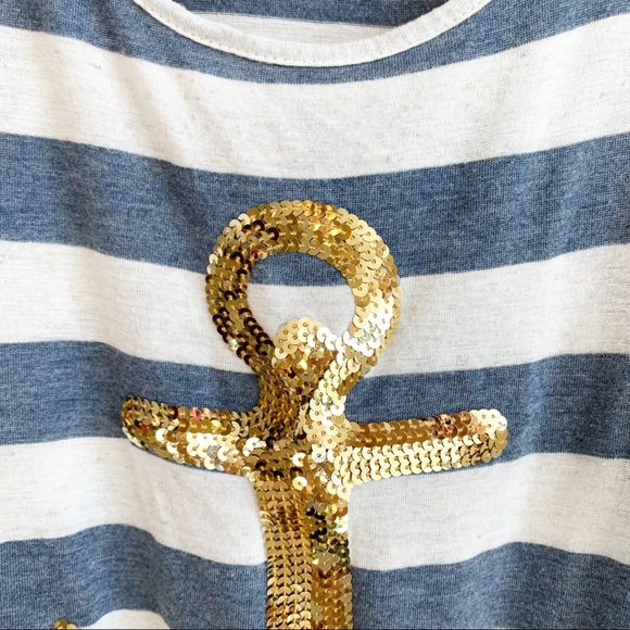 DELIAS blue white stripe tank top Racerback gold sequin anchor size XS RELISTED - Picture 4 of 6